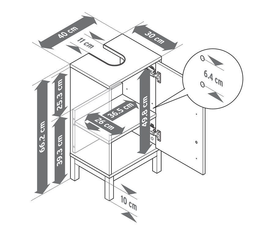 Dimensions du petit meuble sous vasque « Eklund ».