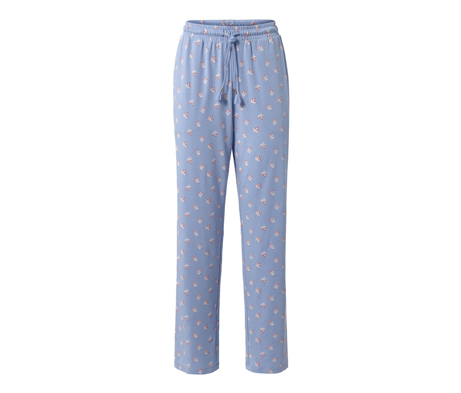 Pantalon de pyjama bleu à motif floral.