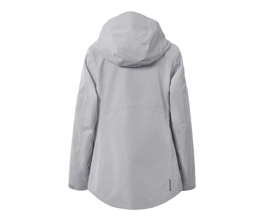 Vue arrière d'une veste d'extérieur technique avec capuche.