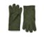 Deux gants en polaire tricotée kaki, l'un posé avec la paume vers le haut et l'autre à côté.