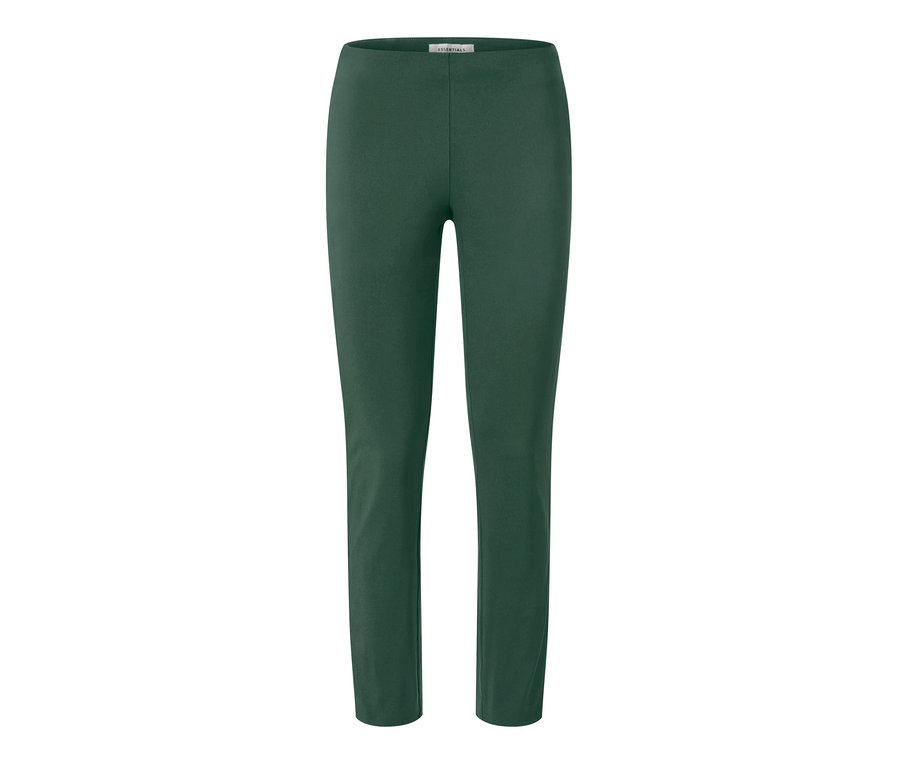 Un pantalon stretch vert sur fond blanc.
