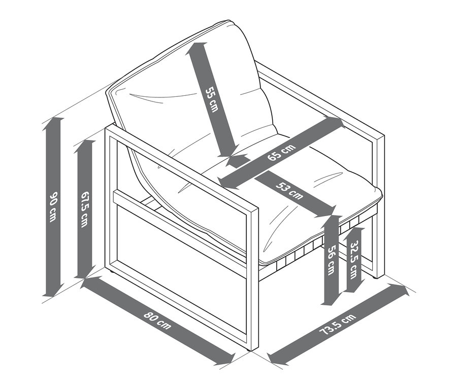Schéma d'un fauteuil relax avec dimensions.