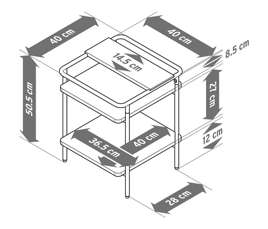 Schéma d'une table d'appoint avec dimensions.