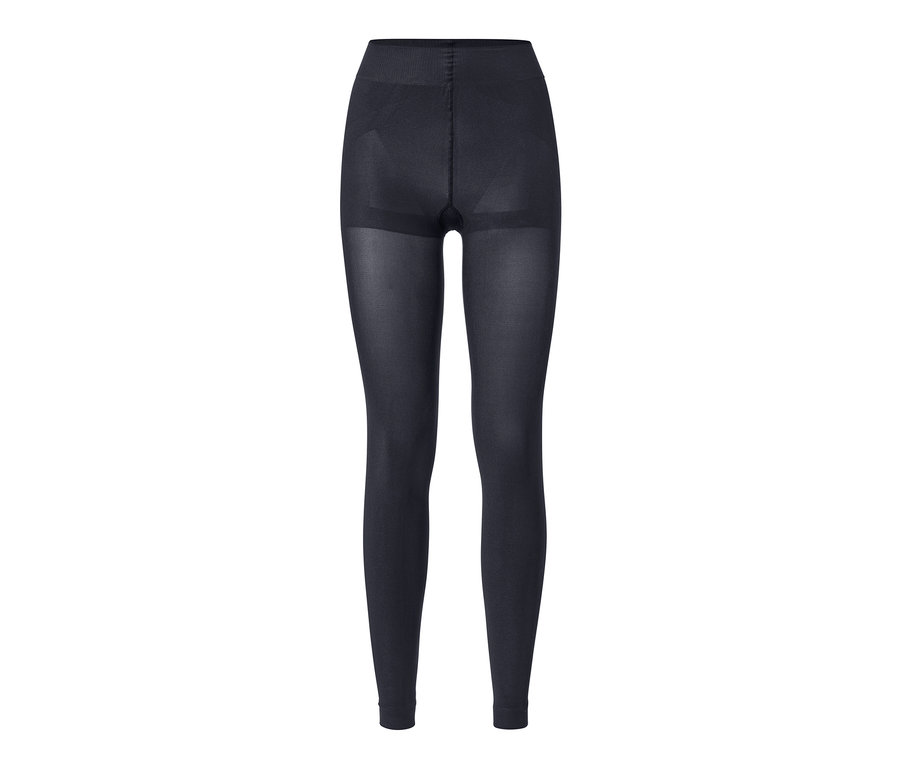 Legging noir moulant sur fond blanc.
