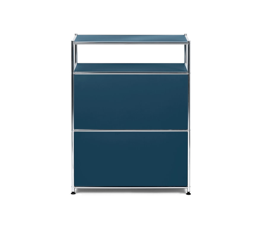 Commode bleue « CN3 » avec deux tiroirs.