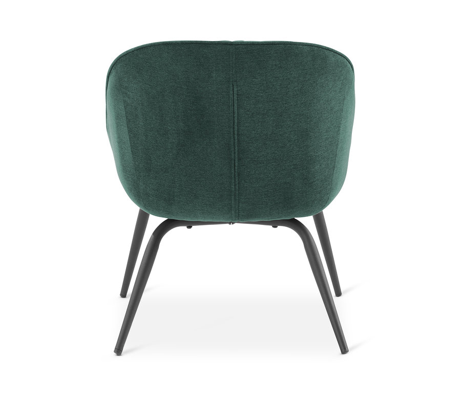 Vue arrière d'une chaise rembourrée gris-vert.