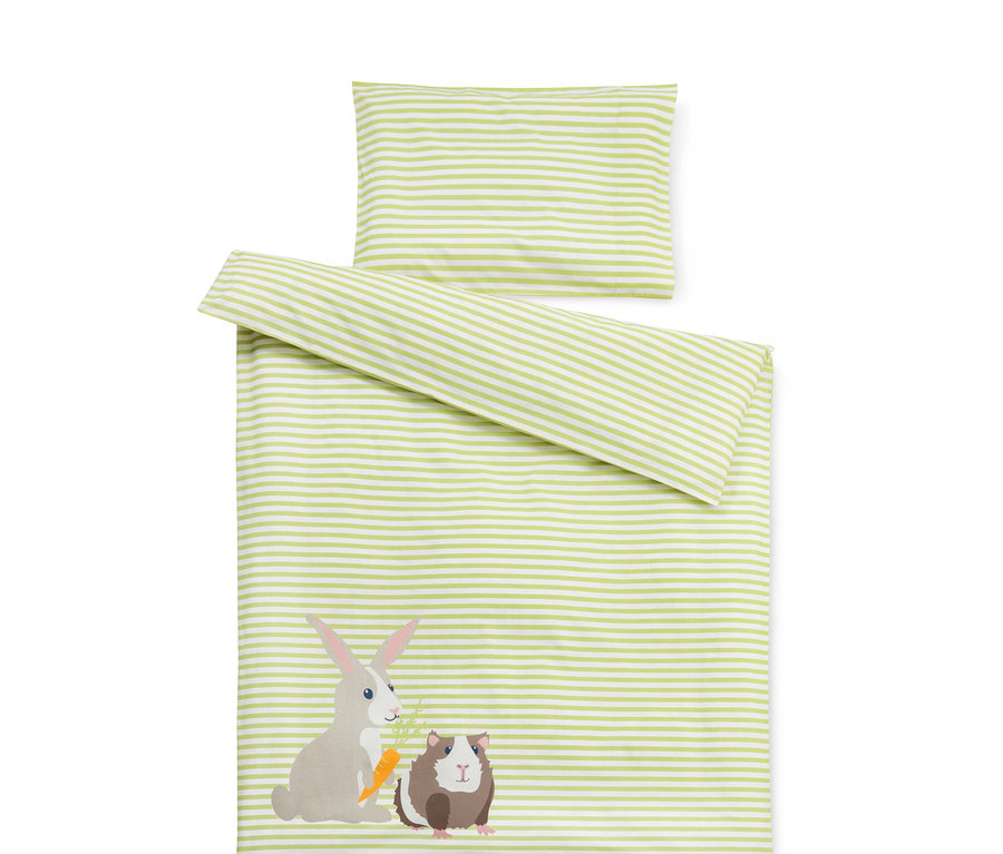 Parure de lit en renforcé pour enfant avec motif de lapin, de cochon d'Inde et de carotte.