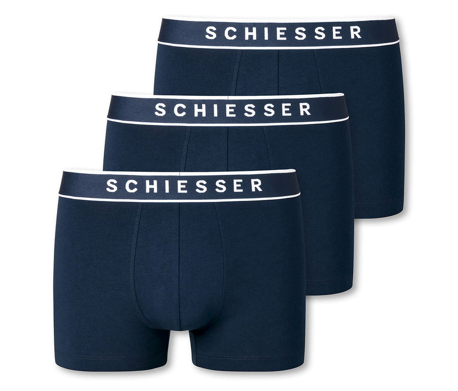 Trois boxers bleu foncé SCHIESSER en coton bio.