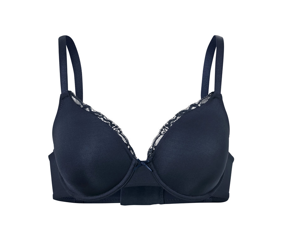 Soutien-gorge à armatures bleu marine avec dentelle.