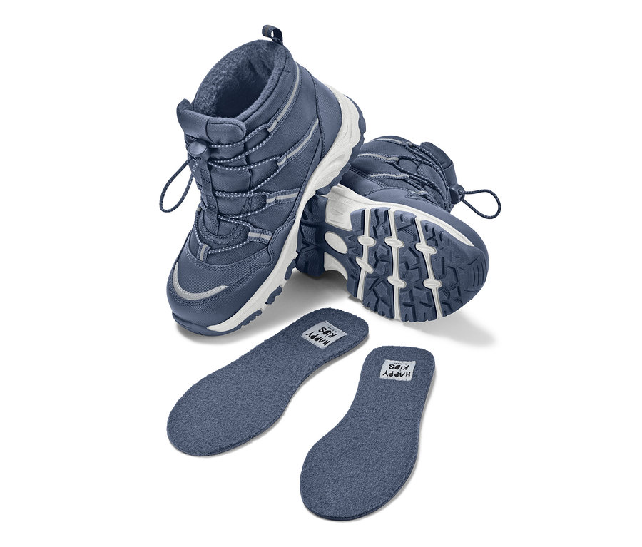 Bottines thermiques pour enfant bleues et semelles.
