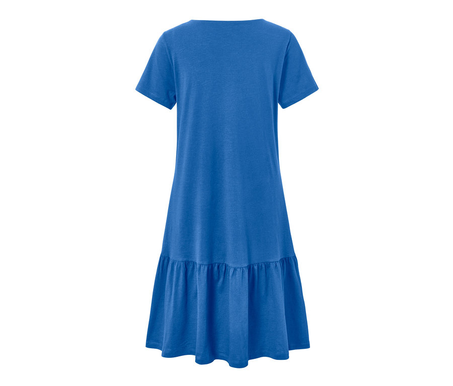 Robe en jersey bleu cobalt à volants.