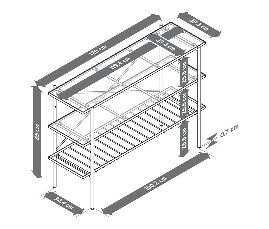 Dimensions de la console, largeur env. 120 cm.
