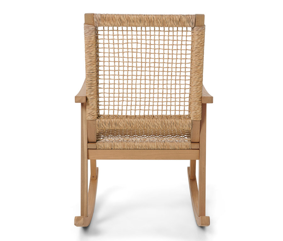 Vue arrière d'un fauteuil à bascule avec tissage en polyrotin.