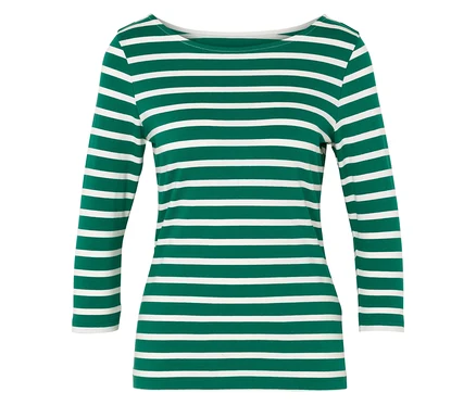 T-shirt à manches longues rayé vert et blanc.