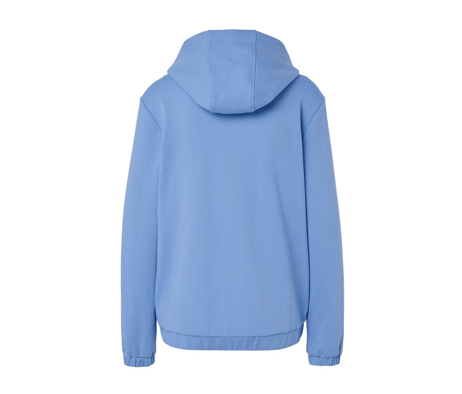 Vue arrière d'un sweat à capuche bleu clair.