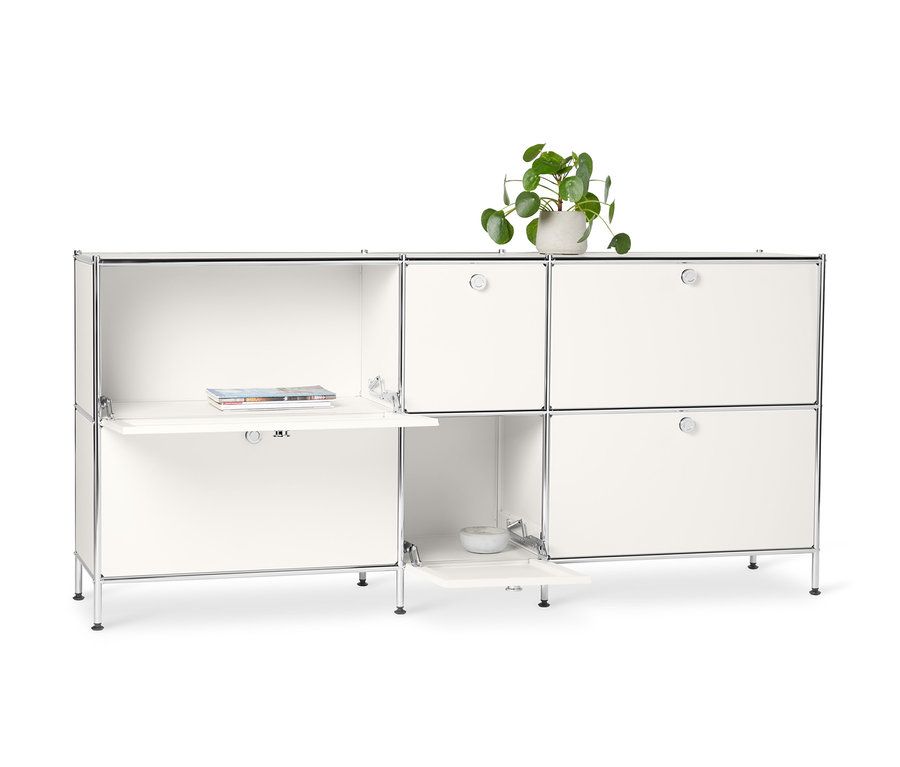 Grand buffet en métal « CN3 » blanc à 6 abattants avec plante.