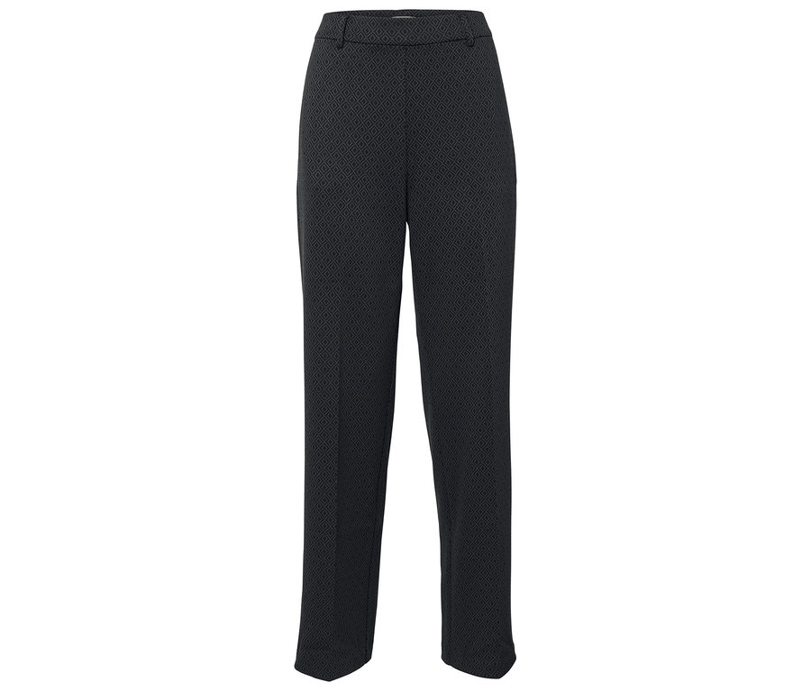 Pantalon noir à motif géométrique.