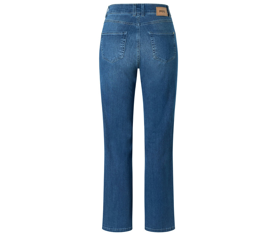 Vue arrière du jean Angels « Lara » coupe droite, bleu moyen.
