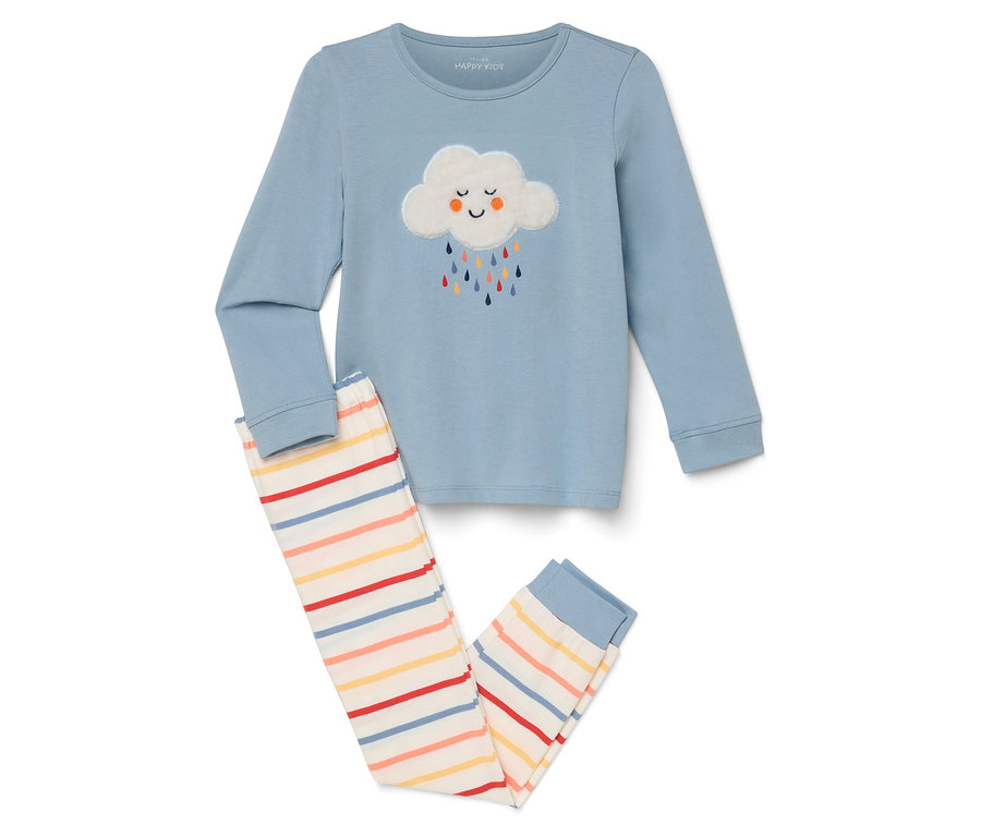 Pyjama bleu à manches longues et pantalon rayé.