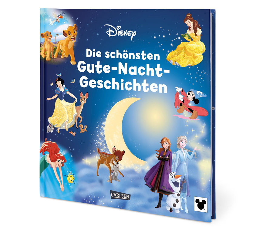 La couverture du livre Disney "Die schönsten Gute-Nacht-Geschichten" avec différents personnages de Disney.