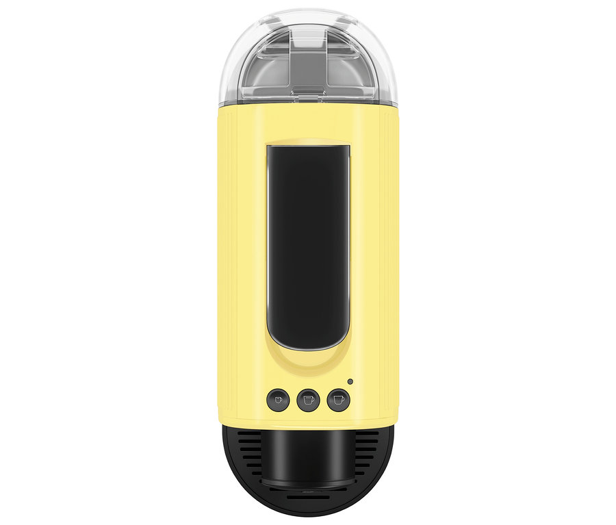 Cafetière jaune avec couvercle transparent.