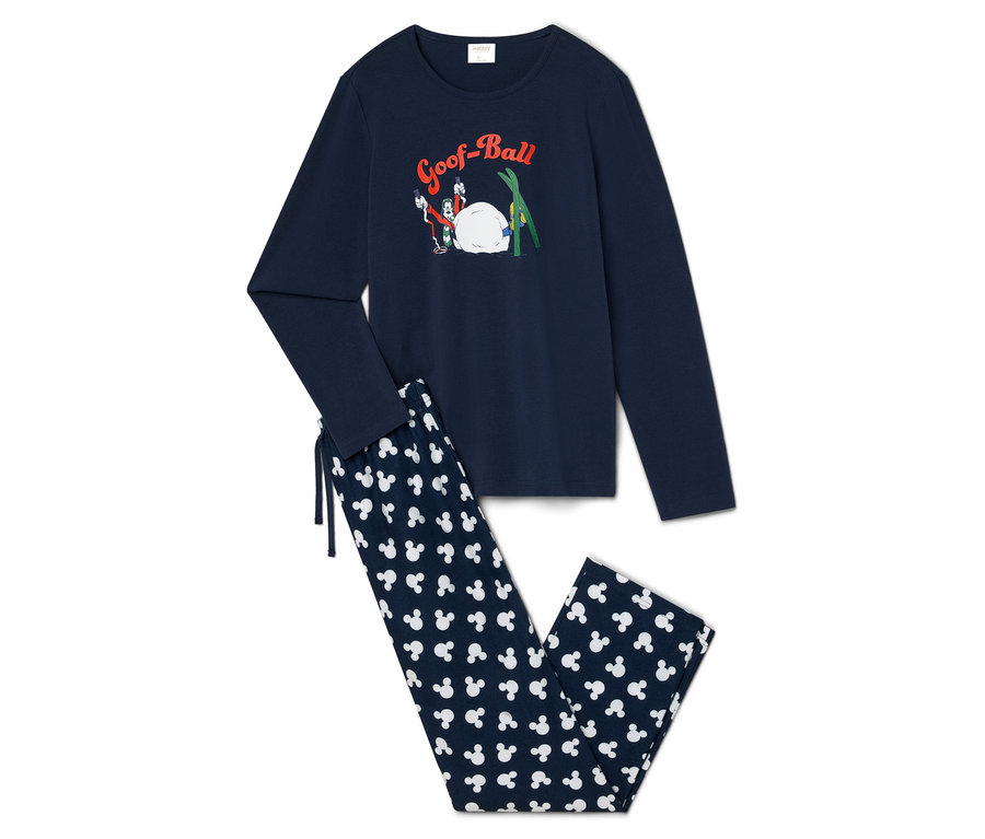 Un pyjama bleu marine à manches longues avec un pantalon à motif Mickey Mouse.