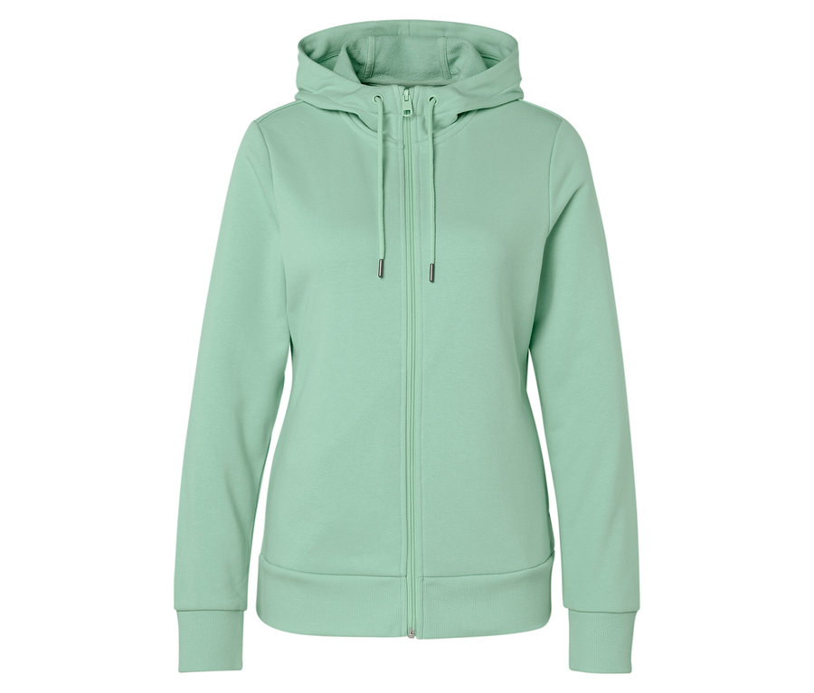 Un sweat à capuche zippé vert menthe.