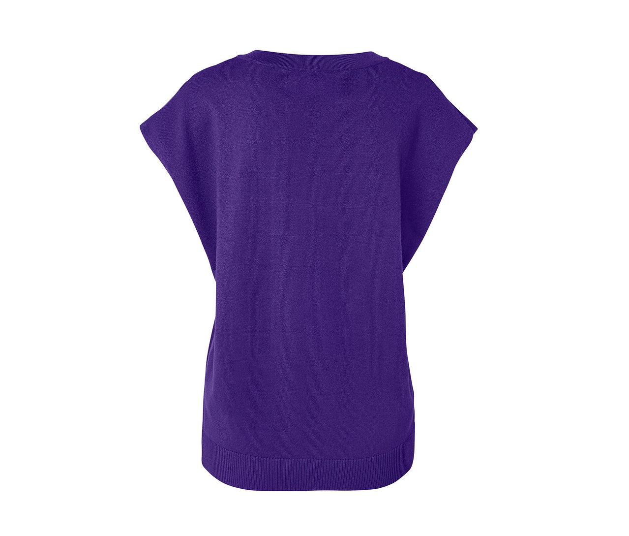 Pull-over violet en maille fine à manches courtes.
