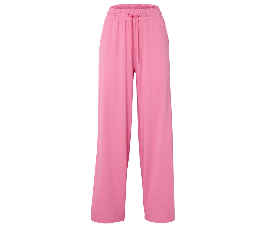 Pantalon rose à jambes larges avec cordon de serrage à la taille.