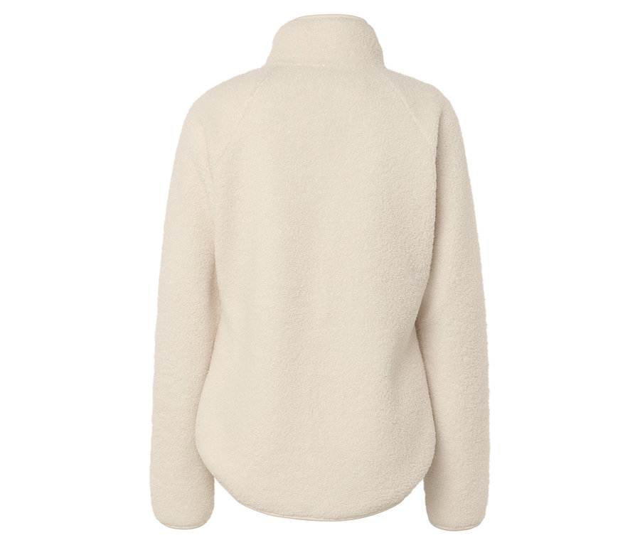 Vue arrière d'un pull en polaire crème zippé.