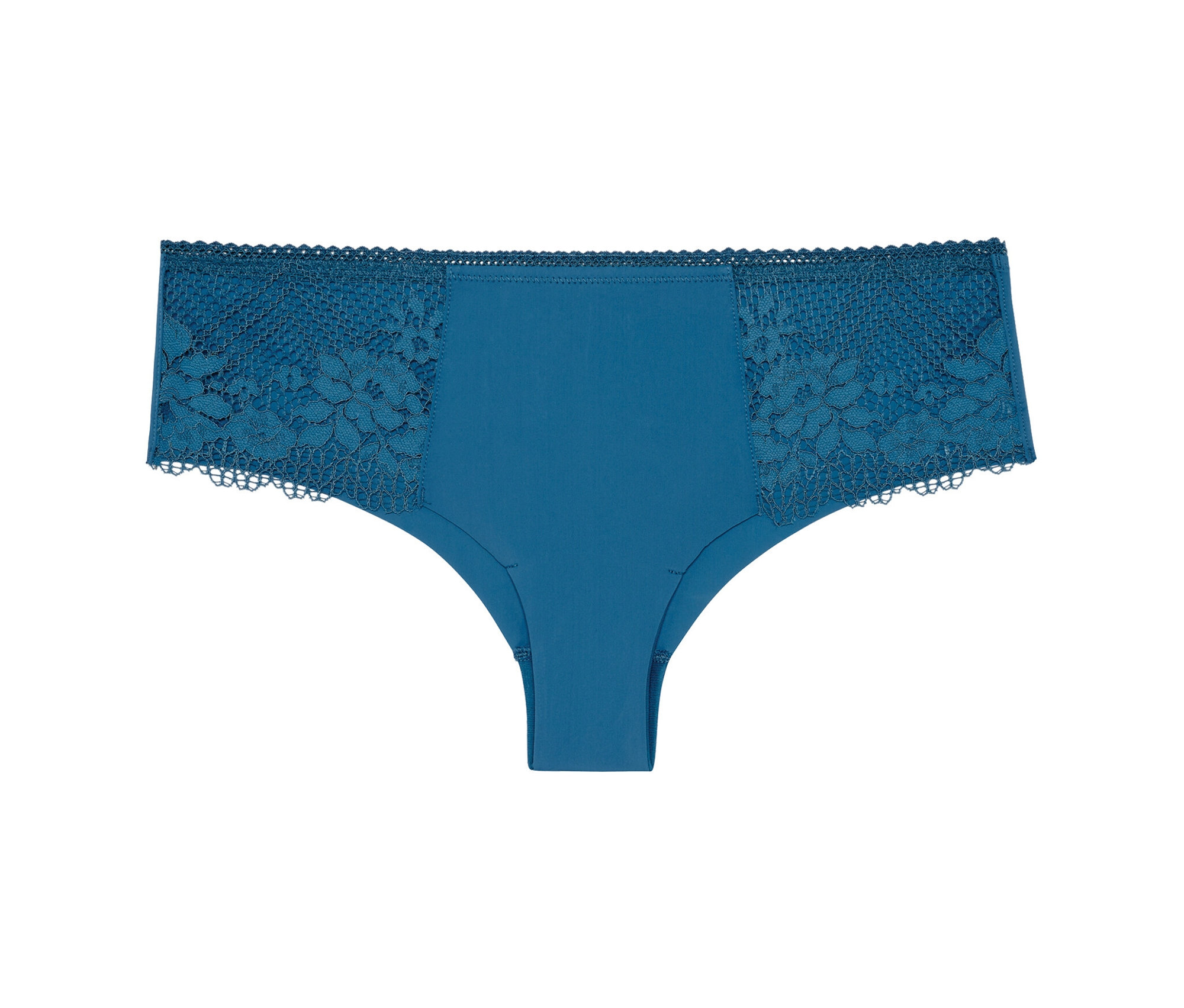 Shorty Raw Cut « Nina » Passionata bleu pétrole avec empiècements en dentelle sur les côtés.