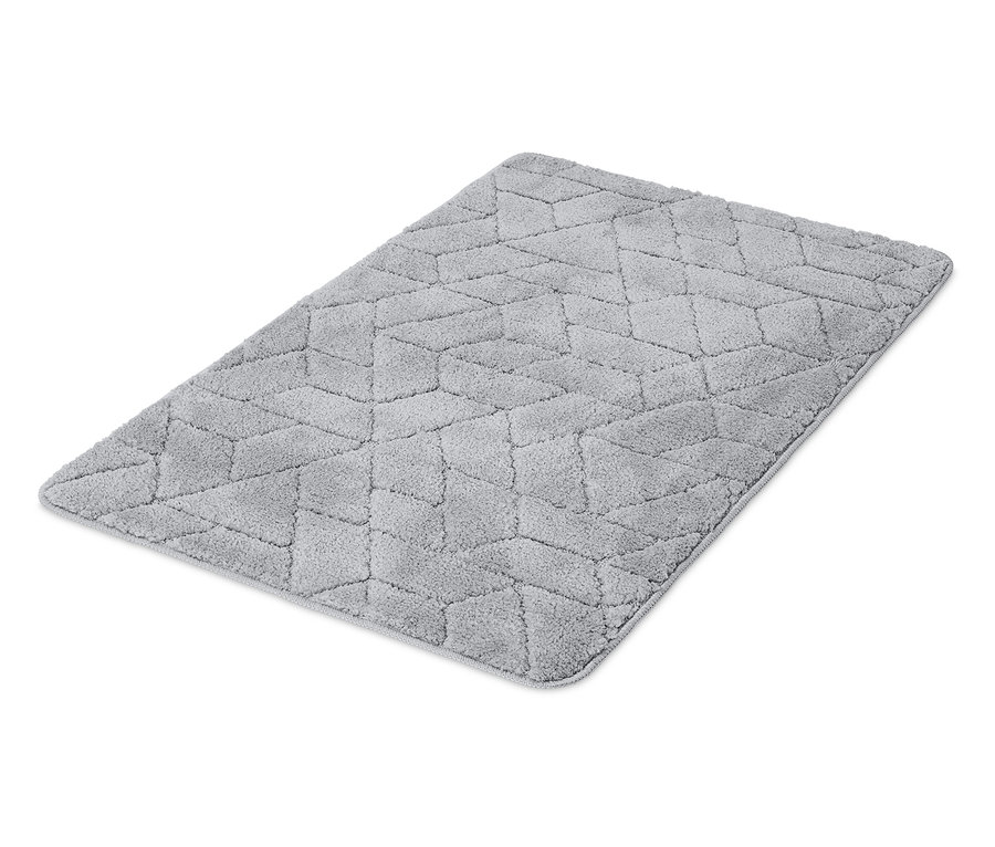 Tapis de bain gris à motif géométrique, 60 x 100 cm.
