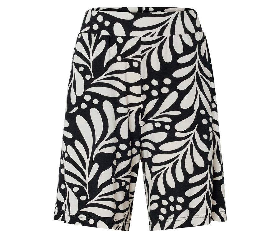 Pantalon à motif de feuilles en noir et blanc.