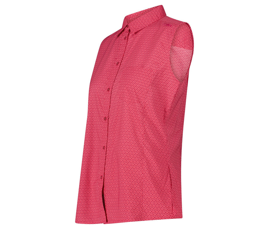 Blouse rose sans manches à motif géométrique.