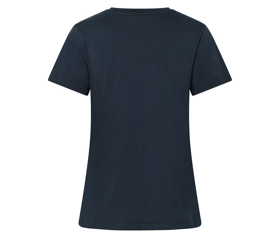 Vue arrière d'un t-shirt bleu foncé.