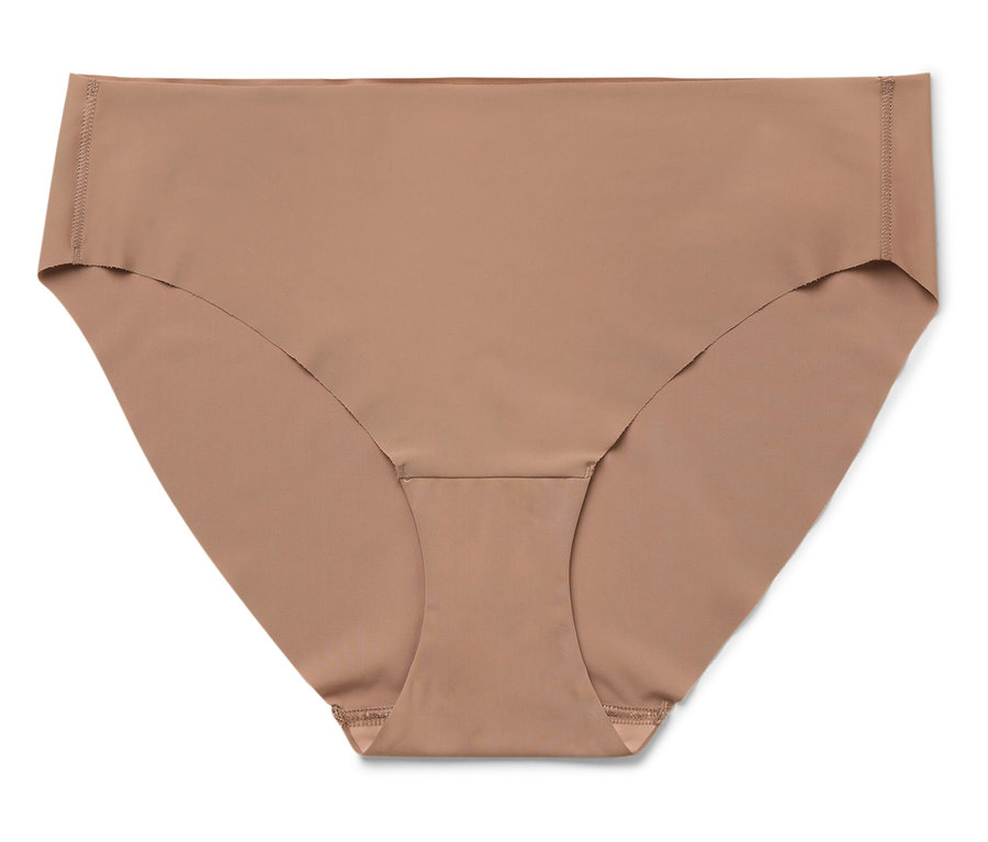 Sous-vêtement féminin de couleur marron clair, isolé sur un fond blanc.
