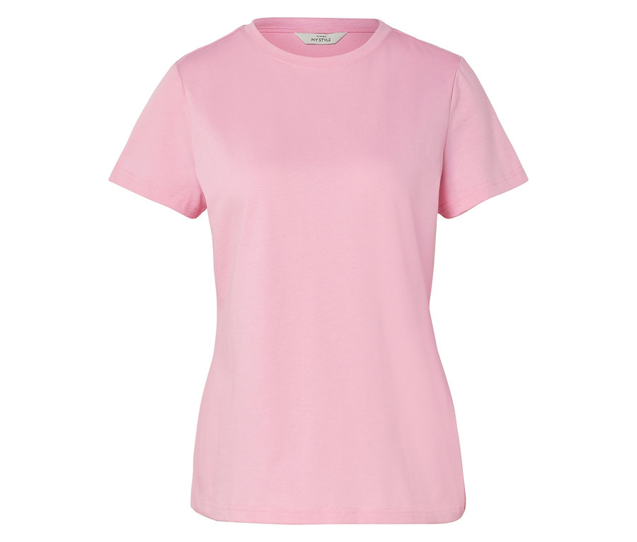 Gros plan sur un t-shirt rose uni à manches courtes.