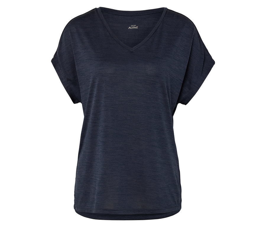T-shirt Active bleu marine à col en V et manches courtes sur fond blanc.