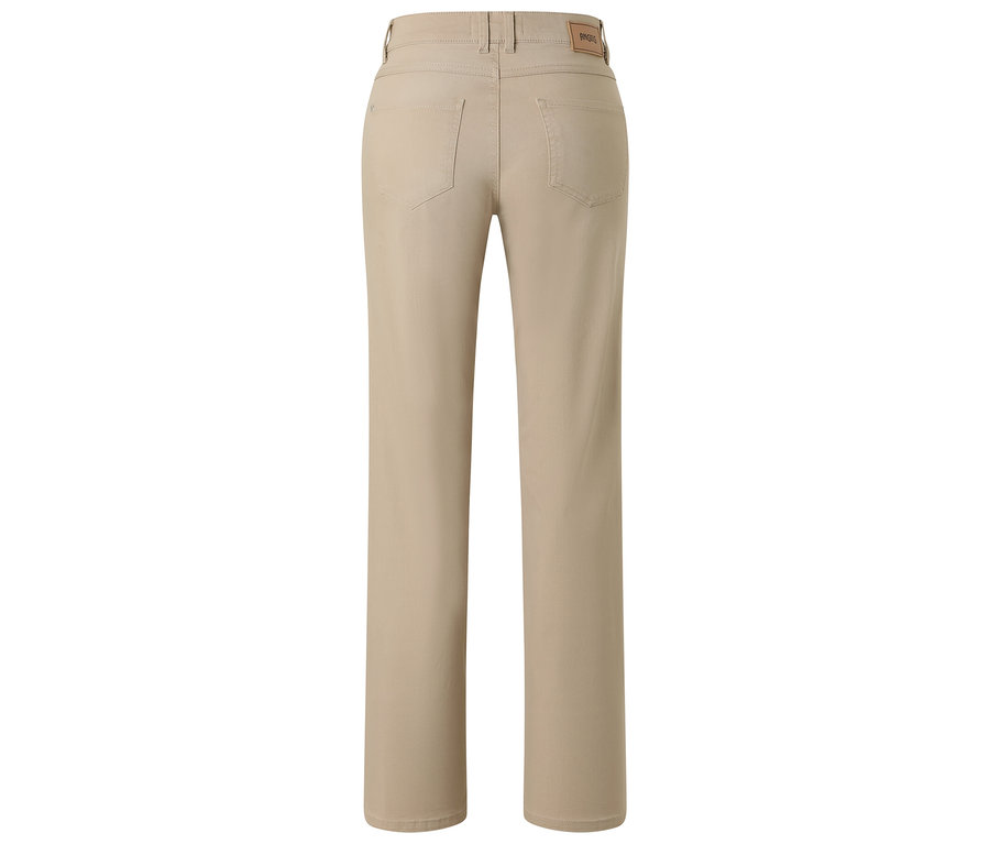 Vue arrière d'un pantalon beige à coupe droite.