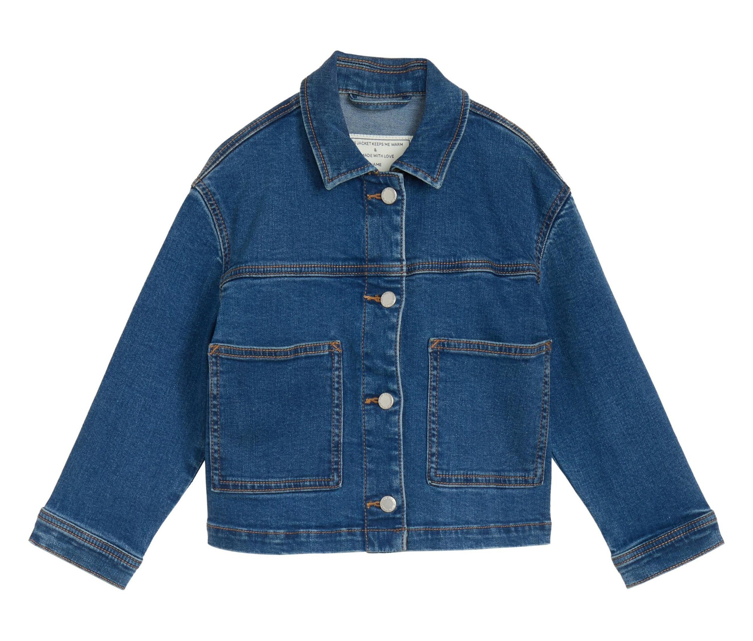 La veste en jean basique pour enfant Tom Tailor est bleue avec des boutons argentés, deux poches de poitrine et un col.