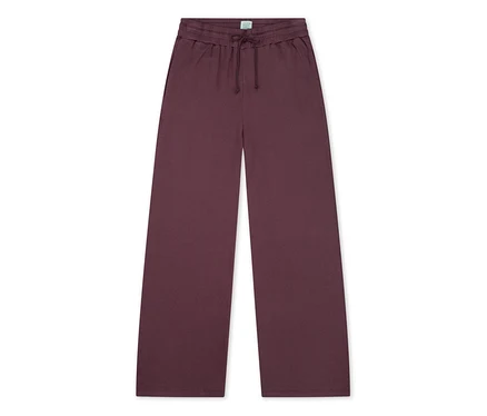 Pantalon large bordeaux avec taille élastique à cordon de serrage.