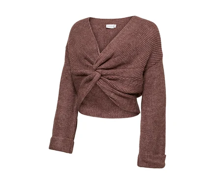Haut court en maille mauve MAMALICIOUS SVALA avec col en V et détail noué torsadé sur le devant.