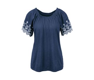 Bleu moyen avec broderie ajourée blanche