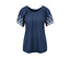 Bleu moyen avec broderie ajourée blanche