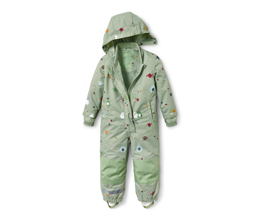 Combinaison de pluie verte à capuche avec imprimé de monstres.