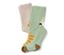 Deux paires de collants thermiques avec un motif de monstre et des rayures blanches et jaunes.