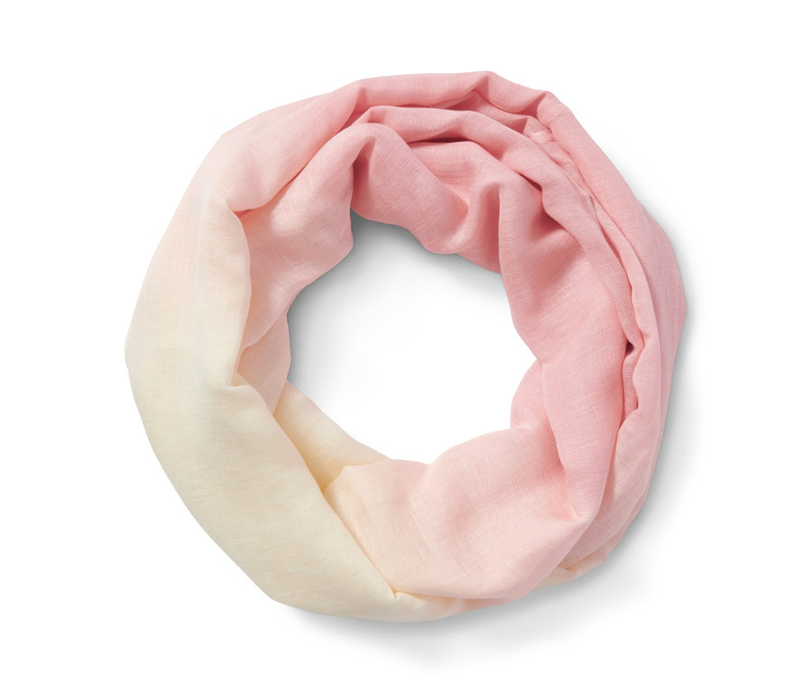 Écharpe-tube à l'effet ombré dans les tons crème et rose.