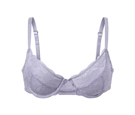 Soutien-gorge à armatures violet avec de la dentelle.