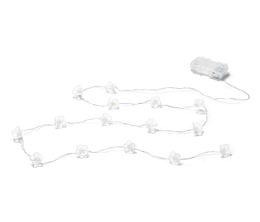 Guirlande lumineuse à LED « Fleurs » sur fond blanc.