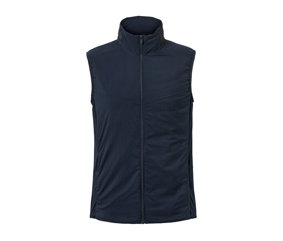 Gilet technique sans manches bleu marine avec fermeture éclair.